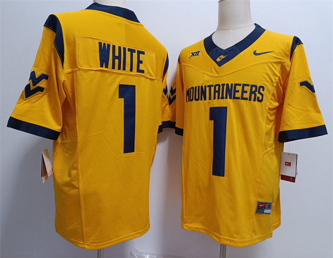 Men's West Virginia Mountaineers #1 Jahiem White Yellow F.U.S.E. Stitched Jersey